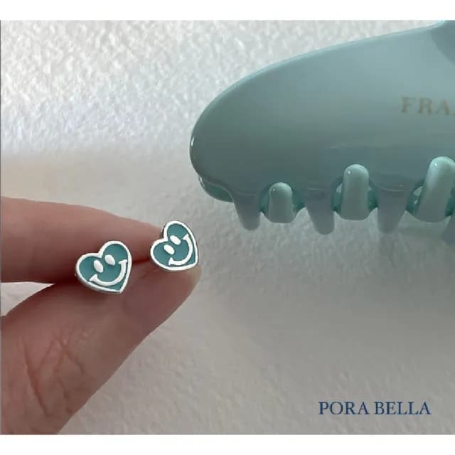 【Porabella】925純銀愛心笑臉耳環 愛心耳釘 愛心耳釘 告白 姊妹 生日禮物 送女友 Eearrings