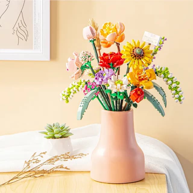 【半島良品】DIY手做積木花擺飾(仿真花 鮮花束 交換禮物 畢業禮物 聖誕禮物 生日禮物)