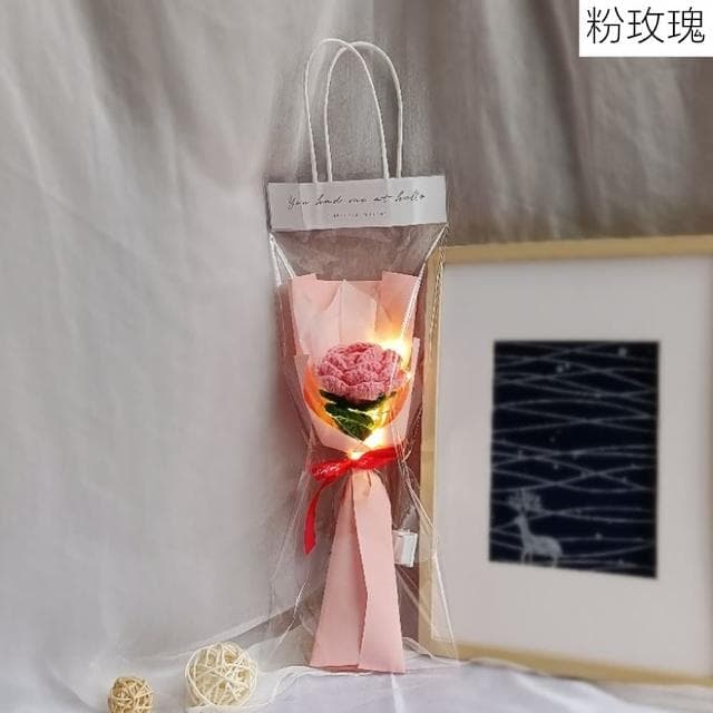 【JEN】手工編織毛線花束含燈串4款可選(情人節畢業季生日禮物節日送禮)