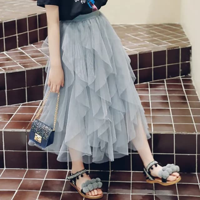 【小衣衫童裝】女童中長紗裙夏裝新款半身裙公主裙超仙不規則長裙(1120402)