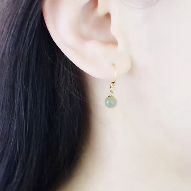 【BLUMA】情人節禮物 和闐玉耳環 古典美女純銀耳環(正能量圓球水晶 垂墜玉石小球耳勾 女生禮物 飾品禮盒 畢