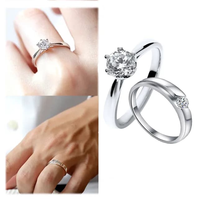 【Vividventure 亞帝芬奇】情人節禮物 GIA 30分 FSI2 鑽戒+10分 真鑽 男戒 永恆甜蜜(14K 結婚 對戒 套組)