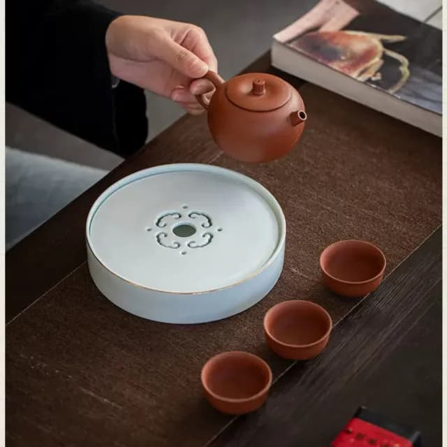【傳真雅器】吉祥陶瓷壺承(茶具 壺承 茶盤 茶壺墊 泡茶盤 竹茶盤 茶盤托盤 木茶盤 重竹茶盤)