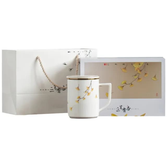 【傳真雅器】三生有杏辦公茶杯350ml(茶具 露營泡茶組 辦公商務泡茶組 外出泡茶 茶具禮盒 茶壺 茶杯 品茗杯)