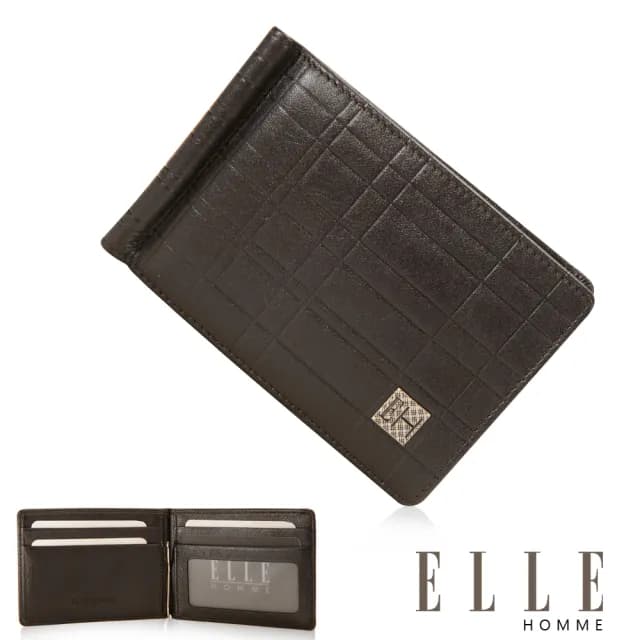 【ELLE HOMME】情人節禮物首選 法式精品嚴選義大利 軟牛皮、頂級金屬夾鈔票層名片短皮夾(咖啡EL81987-45)