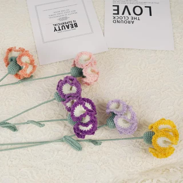 【百獅】編織花 康乃馨 手作花束 媽媽生日禮物(手工編織花 成品手工編織康乃馨花 自制毛線鉤針花)