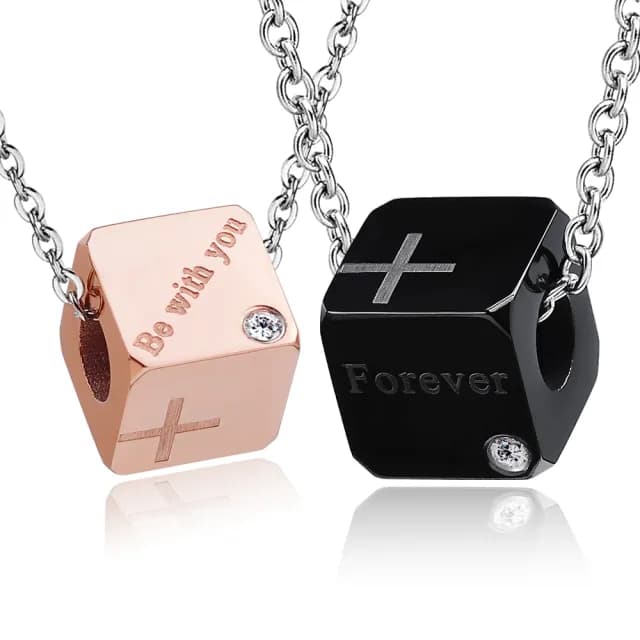 【GIUMKA】快速．項鍊．對鍊．方塊情人．黑/玫(情人節禮物)