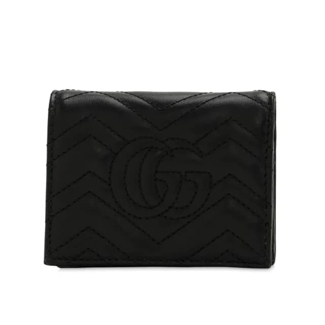 【GUCCI 古馳】GG Marmont 經典金屬雙G 卡夾 皮夾 短夾 零錢包 黑色 466492
