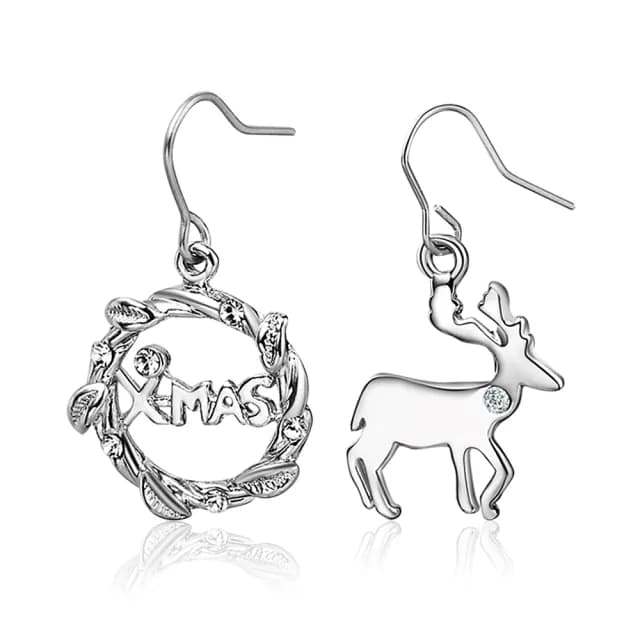 【GIUMKA】快速．耳環．麋鹿與花圈．耳勾式．銀色(情人節禮物)