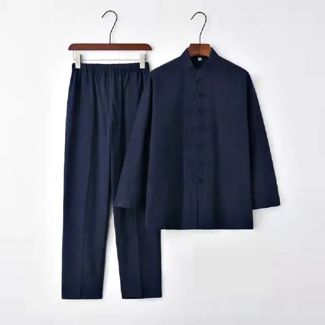 【巴黎精品】父親節禮物 新中式 唐裝漢服套裝兩件套(中國風復古立領長袖長褲男套裝9色a1bx13)
