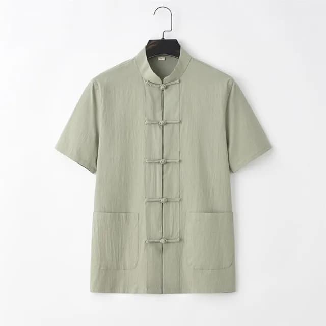 【巴黎精品】父親節禮物 新中式 唐裝漢服上衣(中國風復古棉麻薄款短袖男上衣6色a1bx51)