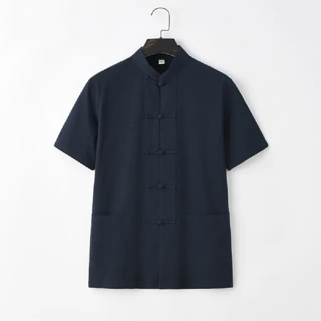 【巴黎精品】父親節禮物 新中式 唐裝漢服上衣(中國風復古棉麻薄款短袖男上衣6色a1bx51)