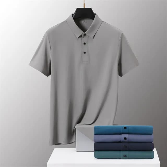 【米蘭精品】現貨+預購 冰絲POLO衫短袖上衣(薄款無痕休閒純色男裝父親節禮物9色74ey24)