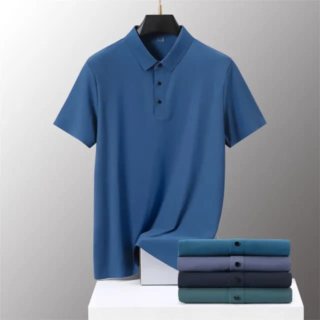 【米蘭精品】現貨+預購 冰絲POLO衫短袖上衣(薄款無痕休閒純色男裝父親節禮物9色74ey24)