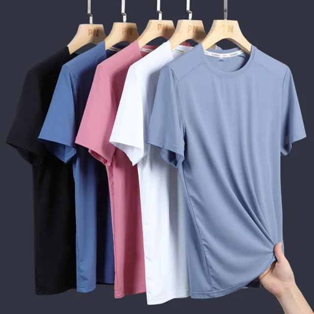 【米蘭精品】現貨+預購 冰絲T恤短袖上衣(夏季彈力排汗快乾男裝父親節禮物5色74ey4)