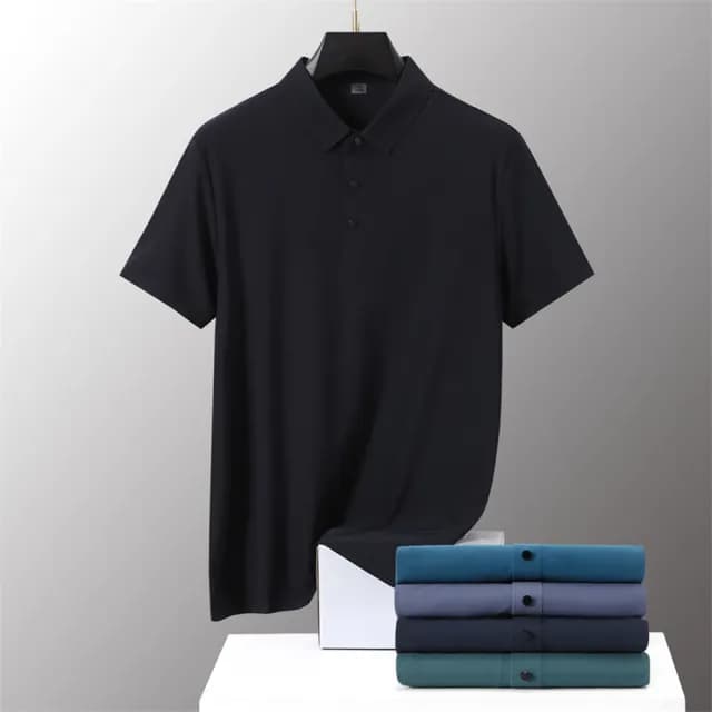 【米蘭精品】現貨+預購 冰絲POLO衫短袖上衣(薄款無痕休閒純色男裝父親節禮物9色74ey24)