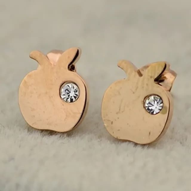 【米蘭精品】現貨+預購 玫瑰金鑲鑽耳環流行飾品(可愛小蘋果時尚母親節生日情人節聖誕節交換禮物71at62)