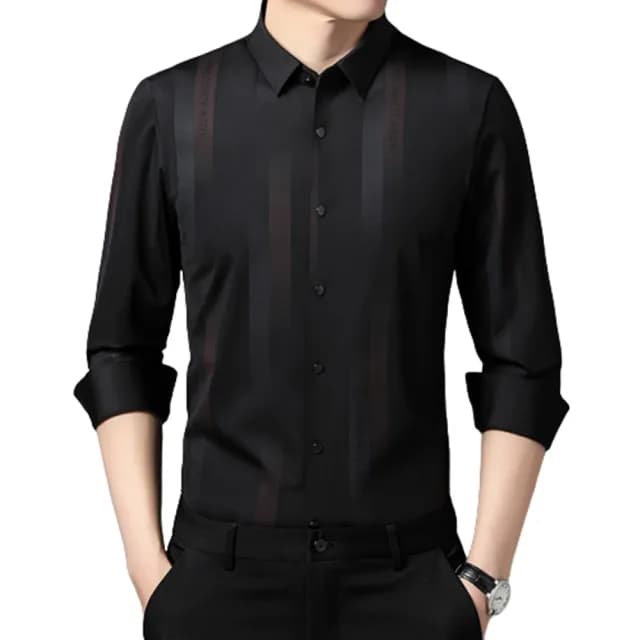 【米蘭精品】現貨+預購 襯衫長袖上衣(休閒條紋翻領無痕男裝父親節禮物3色74eq34)