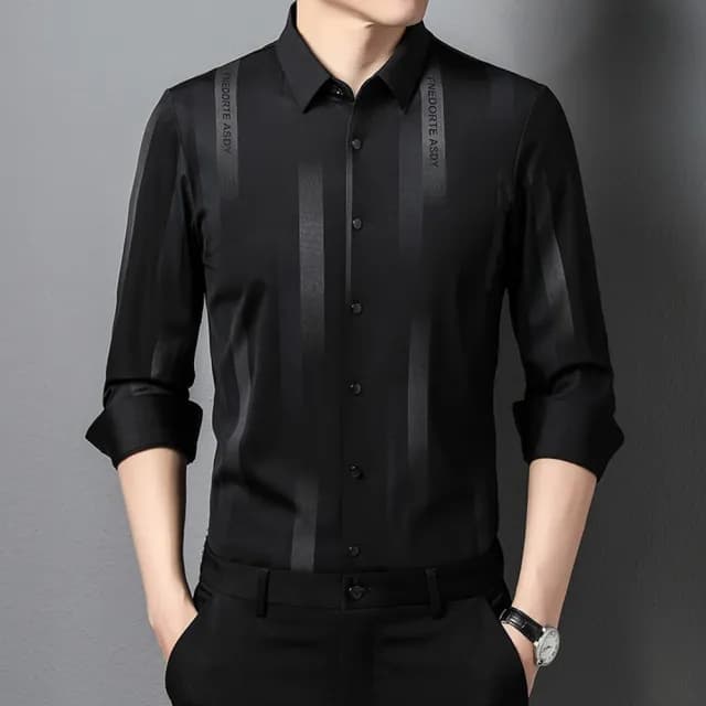 【米蘭精品】現貨+預購 襯衫長袖上衣(休閒條紋翻領無痕男裝父親節禮物3色74eq34)