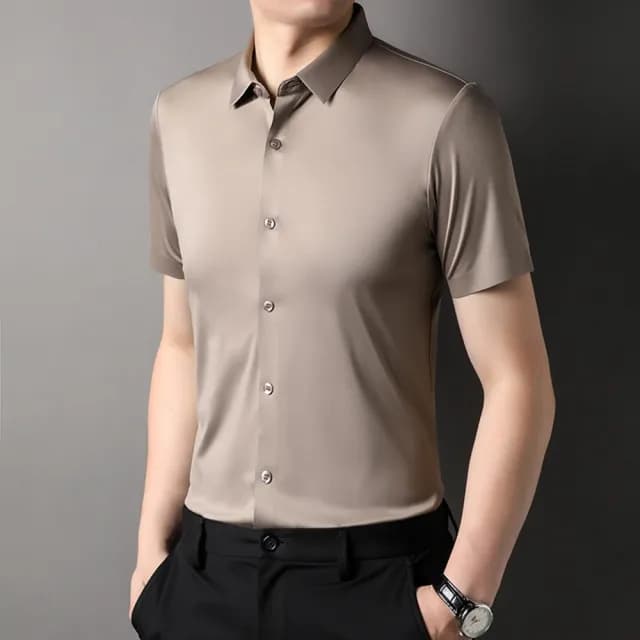 【米蘭精品】現貨+預購 襯衫短袖上衣(夏季商務純色免燙男裝父親節禮物10色74eq10)