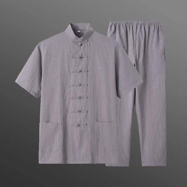 【巴黎精品】父親節禮物 新中式 唐裝漢服套裝兩件套(中國風薄款短袖復古長褲男套裝8色a1bx81)