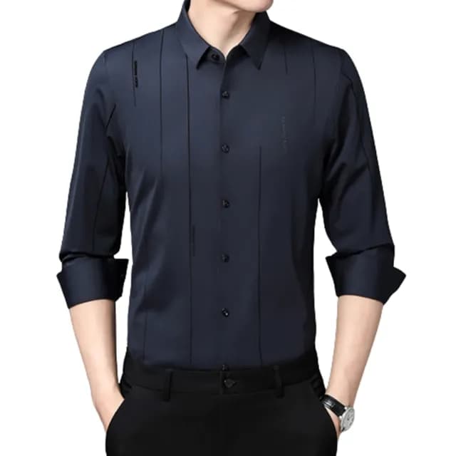 【米蘭精品】現貨+預購 襯衫長袖上衣(春款薄款無痕壓膠男裝父親節禮物5色74eq24)