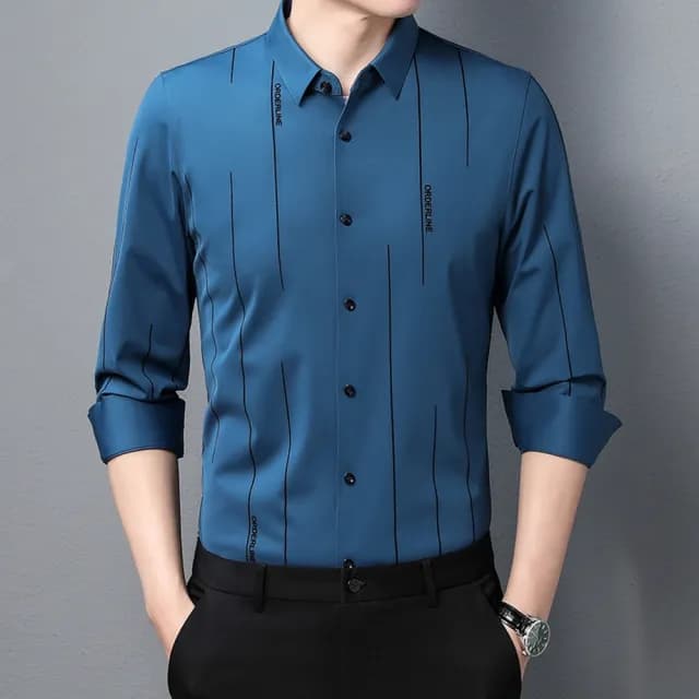 【米蘭精品】現貨+預購 襯衫長袖上衣(春款薄款無痕壓膠男裝父親節禮物5色74eq24)