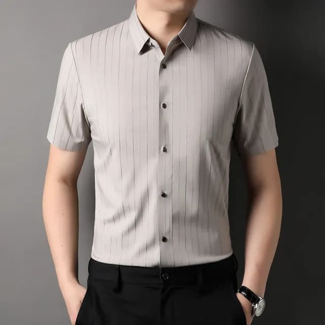 【米蘭精品】現貨+預購 襯衫短袖上衣(條紋夏季薄款學院風男裝父親節禮物3色74eq4)