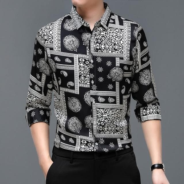【米蘭精品】現貨+預購 襯衫長/短袖上衣(夏季休閒印花港風男裝父親節禮物2款74eq18)