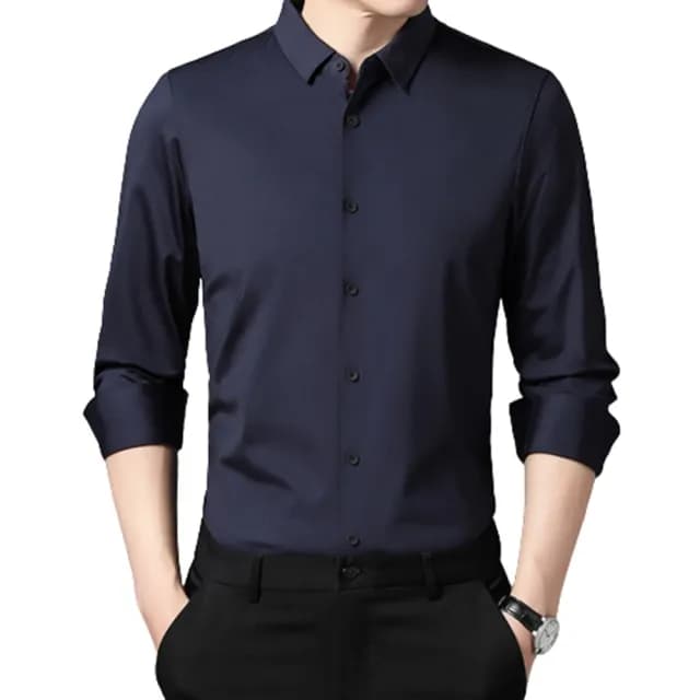 【米蘭精品】現貨+預購 襯衫長袖上衣(無痕休閒純色百搭男裝父親節禮物12色74eq27)