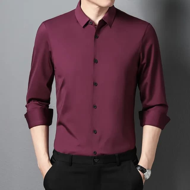 【米蘭精品】現貨+預購 襯衫長袖上衣(無痕休閒純色百搭男裝父親節禮物12色74eq27)