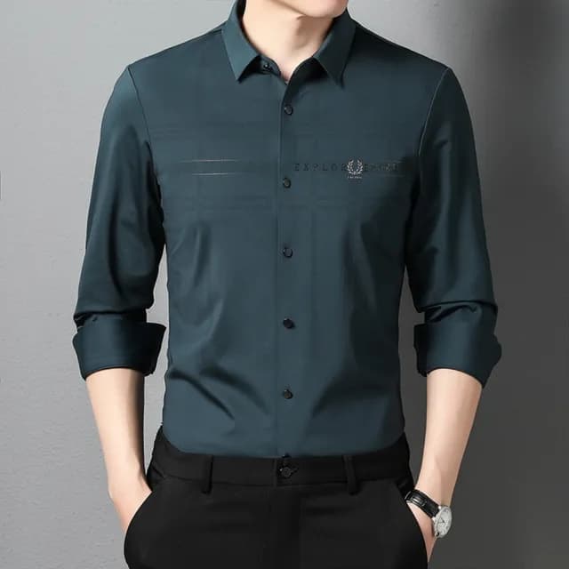 【米蘭精品】現貨+預購 襯衫長袖上衣(方領免燙薄款休閒男裝父親節禮物3色74eq28)