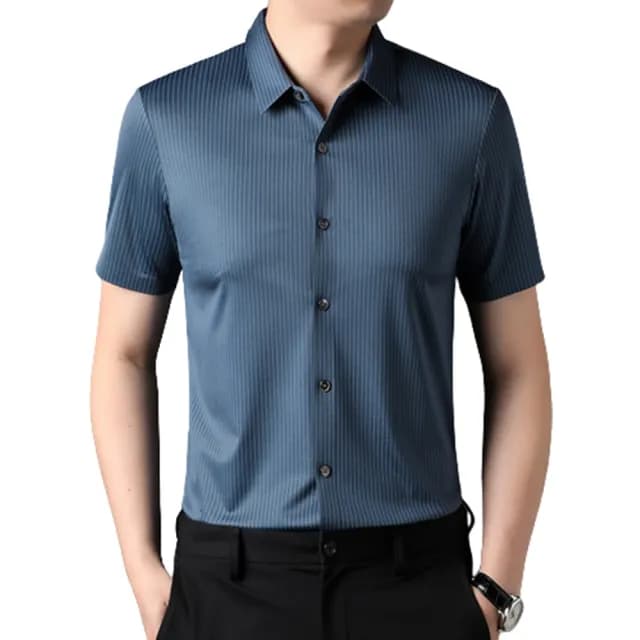 【米蘭精品】現貨+預購 襯衫短袖上衣(夏季條紋商務薄款男裝父親節禮物3色74eq2)