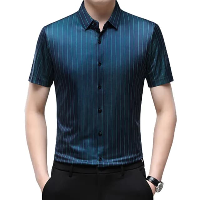 【米蘭精品】現貨+預購 襯衫短袖上衣(夏季桑蠶絲涼爽透氣男裝父親節禮物3色74eq16)