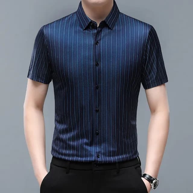 【米蘭精品】現貨+預購 襯衫短袖上衣(夏季桑蠶絲涼爽透氣男裝父親節禮物3色74eq16)