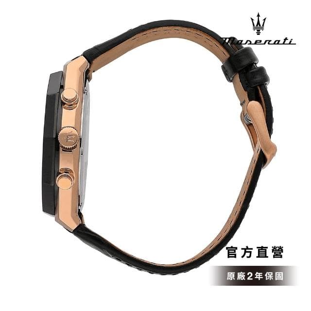 【MASERATI 瑪莎拉蒂 官方直營】Stile 獨我風格系列三眼手錶 霧黑銅 黑色真皮錶帶 45MM R8871642001