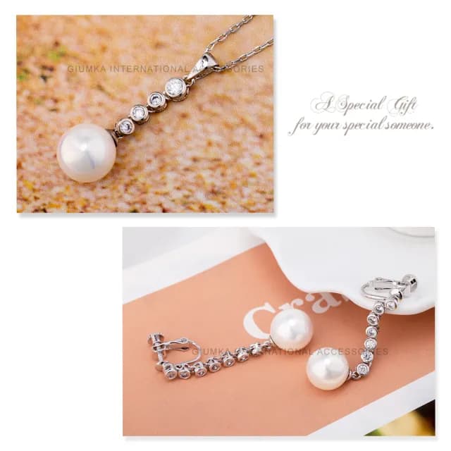 【GIUMKA】項鍊耳環套組．高貴典雅．珍珠． 耳針/耳夾．  母親節禮物(二款任選)