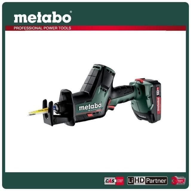 【metabo 美達寶】18V鋰電無刷單手軍刀鋸4.0Ah單電套裝組隨附工具袋(SSE 18 LTX BL Compact)