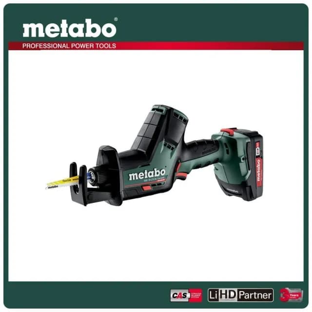 【metabo 美達寶】18V鋰電無刷單手軍刀鋸4.0Ah單電套裝組隨附工具袋(SSE 18 LTX BL Compact)