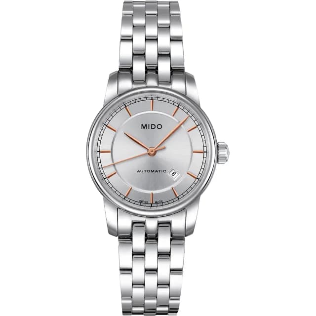 【MIDO 美度】官方授權 Baroncelli II 簡約情人機械女錶-銀/29mm 手錶 禮物 推薦(M76004101)