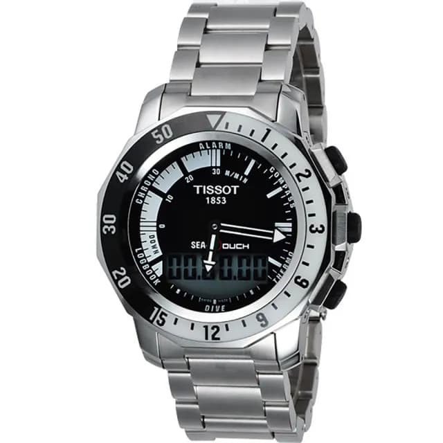 【TISSOT 天梭 官方授權】水鬼 SEA-TOUCH 怒海潛將觸控潛水鍊帶錶-黑/44mm 男錶 禮物 推薦(T0264201105100)