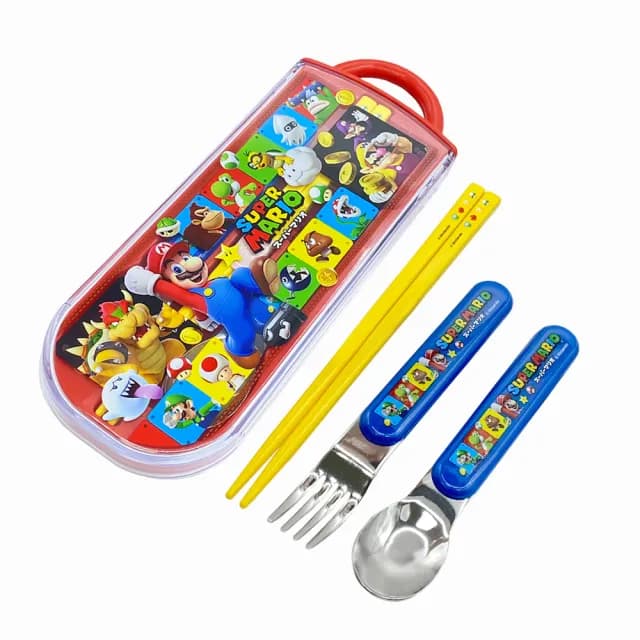 【百科良品】日本製 超級瑪利歐 環保筷子+湯匙+叉子三件餐具組 抗菌加工Ag+(日本境內版)