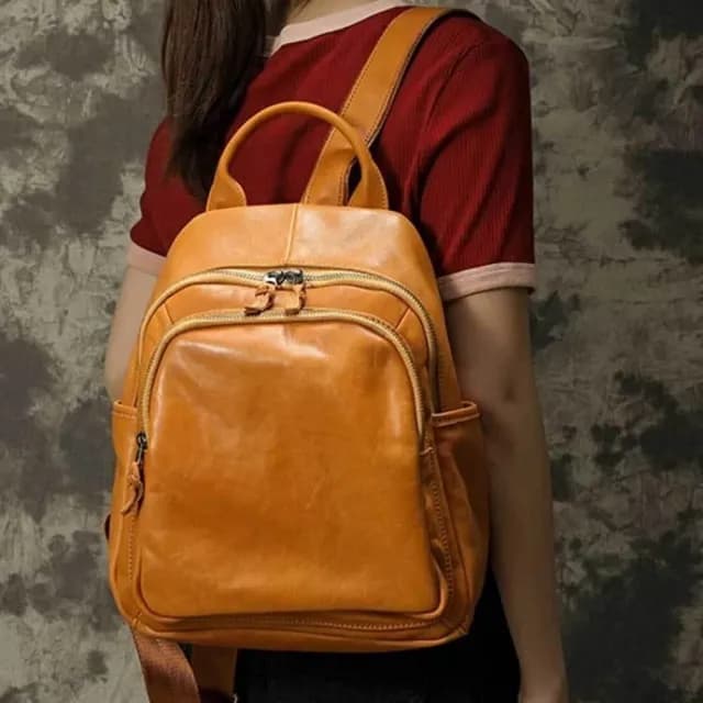 【巴黎精品】父親節禮物 真皮後背包雙肩包真皮革側背包隨身手提包(植鞣牛皮復古手工男女包包4色a1bz6)