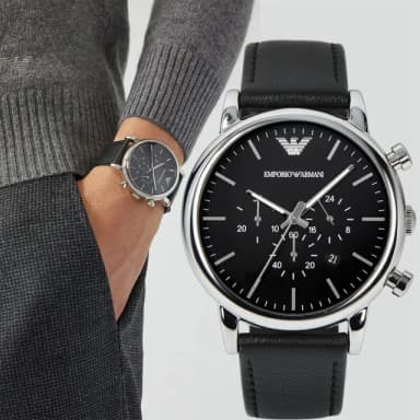 【EMPORIO ARMANI】Classic 三眼計時皮帶手錶-46mm 禮物 送禮 推薦(AR1828)