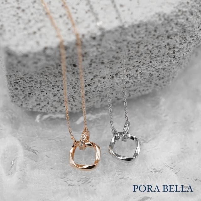 【Porabella】925純銀鋯石項鍊 幾何雙環造型項鍊 純銀項鍊 母親節禮物 告白 生日禮物 Necklace