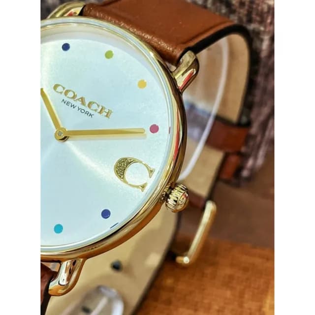 【COACH】官方授權C2 彩點C LOGO 皮帶女腕錶 錶徑36mm-贈高級9入首飾盒(CO14504206)