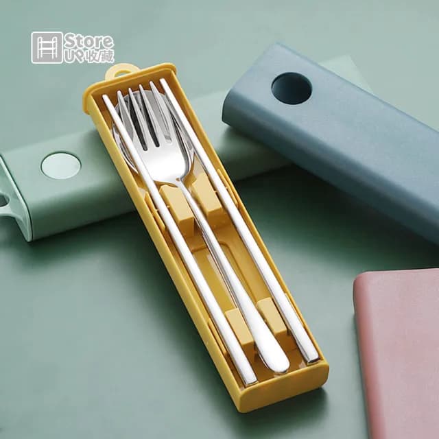 【Store up 收藏】頂級304不鏽鋼 純色隨身外出 靜音餐具-4件組(AD413)