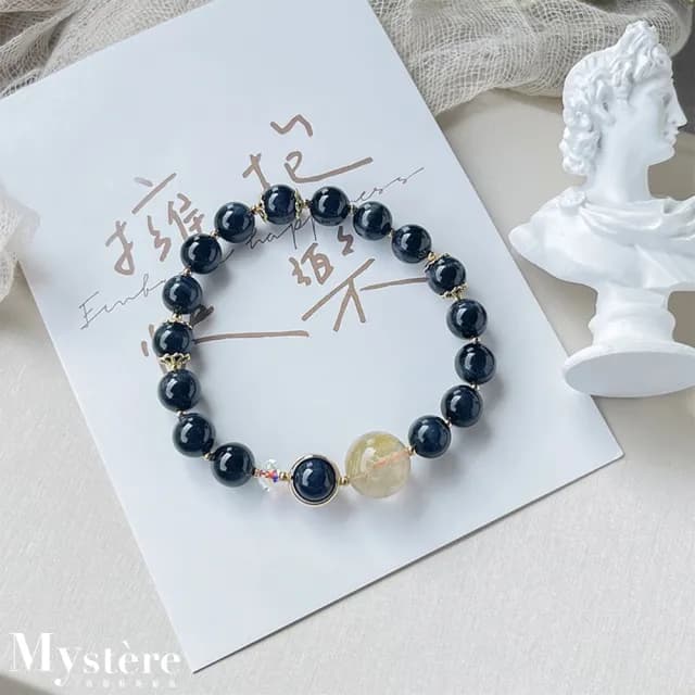 【my stere 我的時尚秘境】情人節禮物 現貨-天然藍虎眼配招財金髮晶水晶手鍊(稀有藍虎眼 金髮晶 多切面水晶