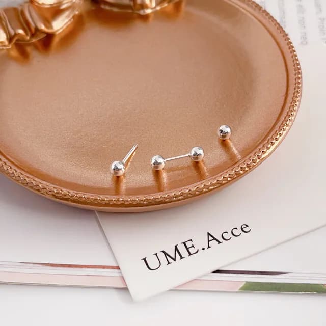 【UME.Acce】情人節禮物 S999純銀雙圓球轉珠耳環/一對售 S999純銀 純銀耳環 耳骨釘 圓球耳環 轉珠耳環
