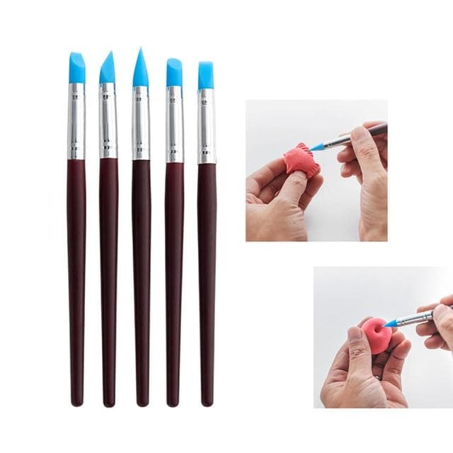 【百獅】矽膠壓痕筆 塑性筆 陶藝工具5件套裝(軟陶粘土工具  軟陶泥塑 美甲塗鴉壓痕矽膠筆)